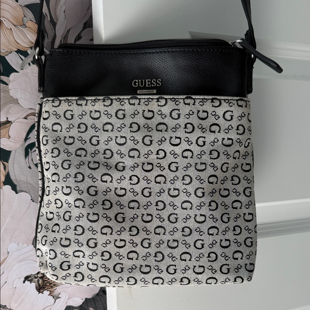 GUESS Monogram Black and Gray Crossbody Bag